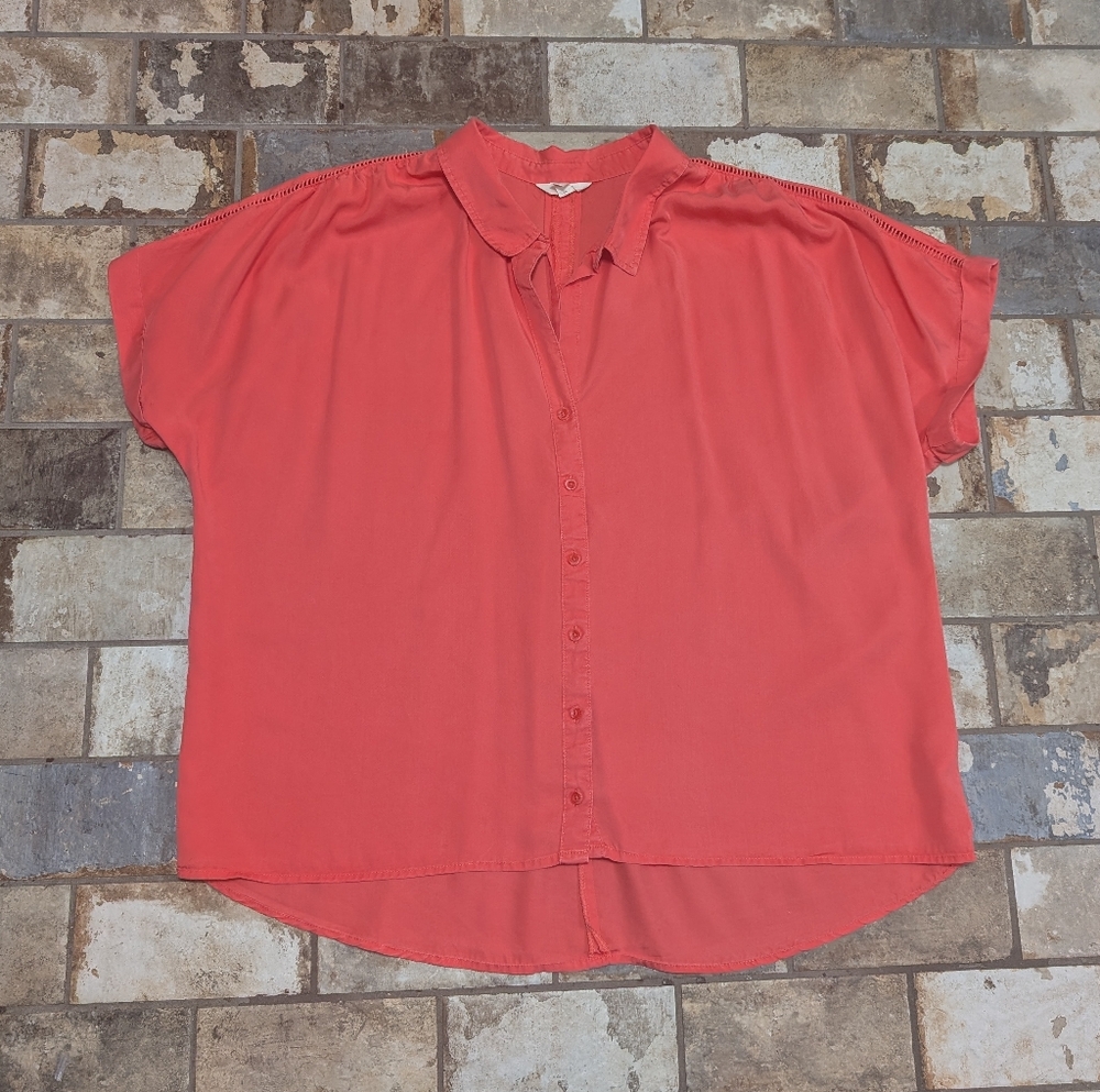 Terra & Sky 1x (16W-18W) Orange Button Down Short Sleeve Top Shirt